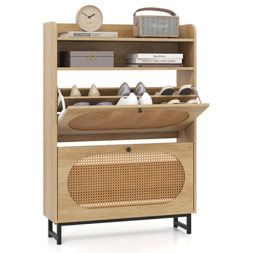 Meuble à Chaussures Avec 2 Tiroirs Rabattables Organiseur à Chaussures Indépendant Avec Portes