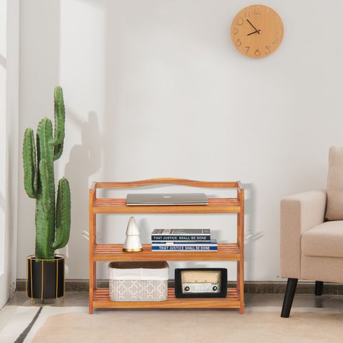 Étagère à Chaussures à 3 Niveaux En Bois D'acacia Massif Avec Crochets Métalliques 74 X 26 X 42 Cm