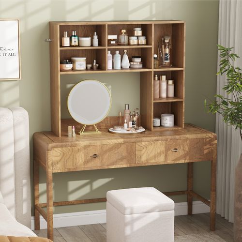 Étagère De Bureau Bibliothèque De Table Avec 3 Étagères Réglables Et Compartiment Naturel