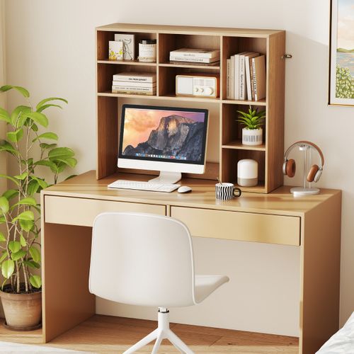 Étagère De Bureau Bibliothèque De Table Avec 3 Étagères Réglables Et Compartiment Naturel