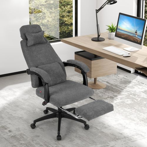 Fauteuil De Bureau Inclinable Chaise De Bureau Rembourrée En Tissu Chenille Avec Accoudoirs