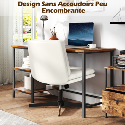 Fauteuil De Bureau Chaise De Bureau Sans Accoudoirs Hauteur Réglable Pivotante Blanc