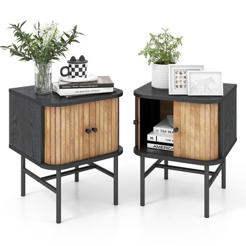 Lot De 2 Tables De Chevet Avec 2 Portes Coulissantes Moderne 40 X 39 X 49 Cm Noir
