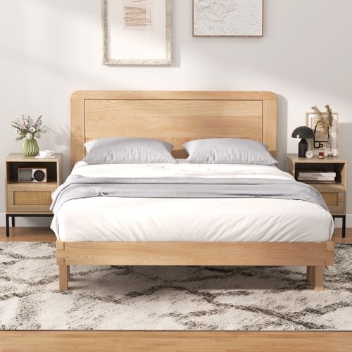 Lot De 2 Tables De Chevet Avec Porte Bohème Rotin Pieds En Métal 40 X 40 X 57 Cm