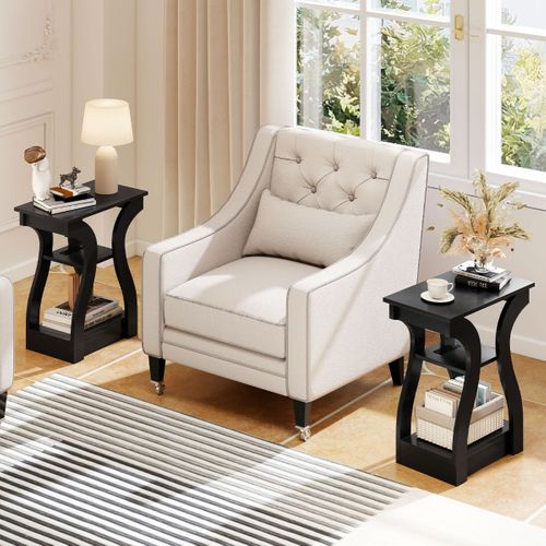 Lot De 2 Tables De Chevet Tables De Nuit à 3 Niveaux Avec Station De Charge 50x30x60,5 Cm Noir