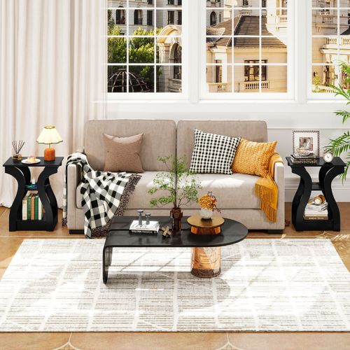 Lot De 2 Tables De Chevet Tables De Nuit à 3 Niveaux Avec Station De Charge 50x30x60,5 Cm Noir