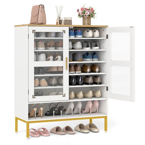 Meuble à Chaussures 7 Niveaux Avec Portes En Maille Organisateur Moderne Bois 80 X 37 X 106 Cm