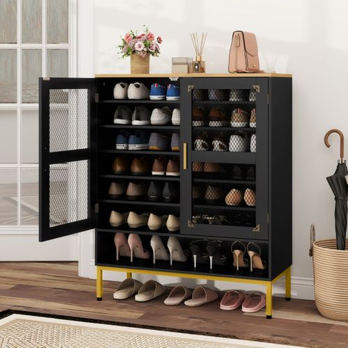 Meuble à Chaussures 7 Niveaux Avec Portes En Maille Organisateur Moderne Bois 80 X 37 X 106 Cm