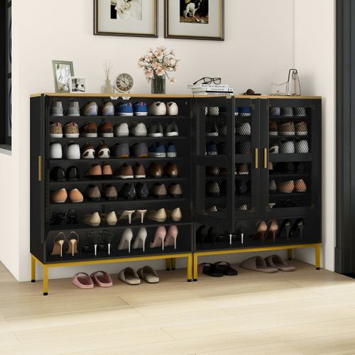 Meuble à Chaussures 7 Niveaux Avec Portes En Maille Organisateur Moderne Bois 80 X 37 X 106 Cm