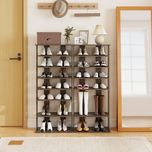 Meuble à Chaussures à 7 Niveaux Avec Étagère Amovible Porte-chaussures 47 X 25,5 X 110 Cm Gris