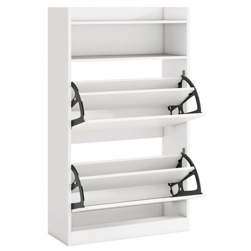 Meuble à Chaussures Avec 2 Tiroirs Abattants Meuble à Chaussures 60 X 24 X 102 Cm Bois Blanc