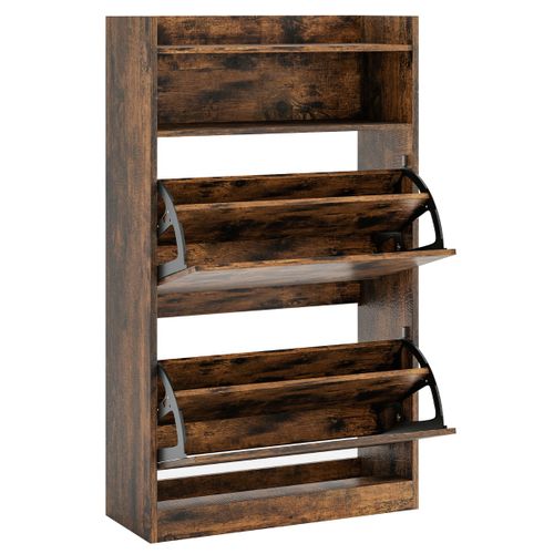 Meuble à Chaussures Avec 2 Tiroirs Abattants Meuble à Chaussures 60 X 24 X 102 Cm Bois Marron