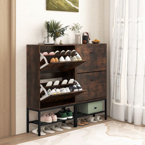 Meuble à Chaussures Avec 2 Tiroirs Rabattables etetagères En Métal Réglables Amovibles 60x24x106cm