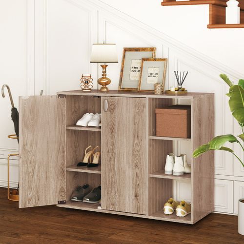 Meuble à Chaussures Avec Portes Range-chaussures à 3 Niveaux Avec Étagères Ouvertes Réglables