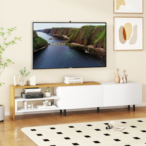 Meuble TV Banc TV Centre De Divertissement Avec 2 Portes Pieds En Métal Moderne Blanc