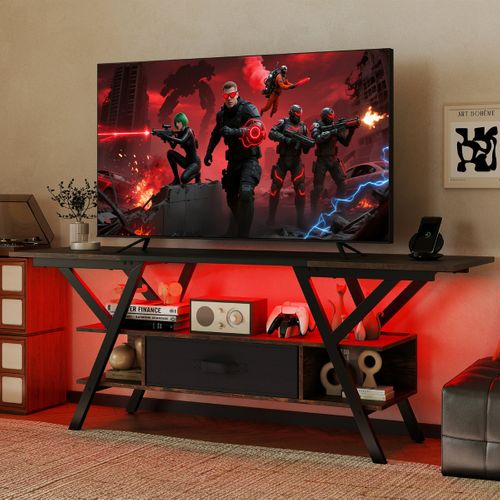 Meuble TV Banc TV Meuble Multimédia à 3 Niveaux Rgb LED Station De Charge 140x40x54cm Brun