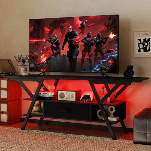 Meuble TV Banc TV Meuble Multimédia à 3 Niveaux Rgb LED Station De Charge 140x40x54cm Noir