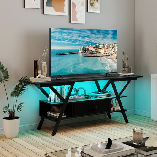 Meuble TV Banc TV Meuble Multimédia à 3 Niveaux Rgb LED Station De Charge 140x40x54cm Noir