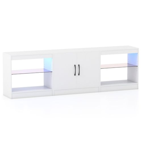 Meuble TV Banc TV Modulaire 195 X 30 X 55 Cm LED et Étagères En Verre Réglables Blanc