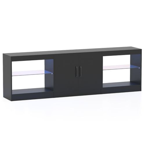 Meuble TV Banc TV Modulaire 195 X 30 X 55 Cm LED et Étagères En Verre Réglables Noir