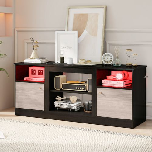 Meuble TV LED Banc TV Meuble De Rangement Avec Étagère Réglable 147 X 40 X 60 Cm Noir
