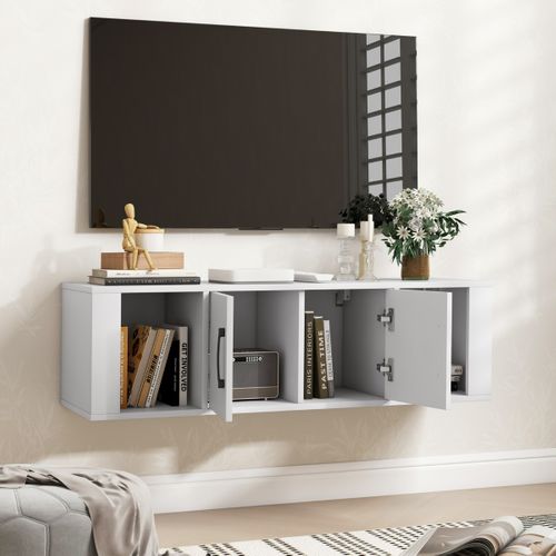 Meuble TV Murale à 2 Portes Meuble De Rangement Suspendue 108 X 33 X 30,5 Cm Blanc