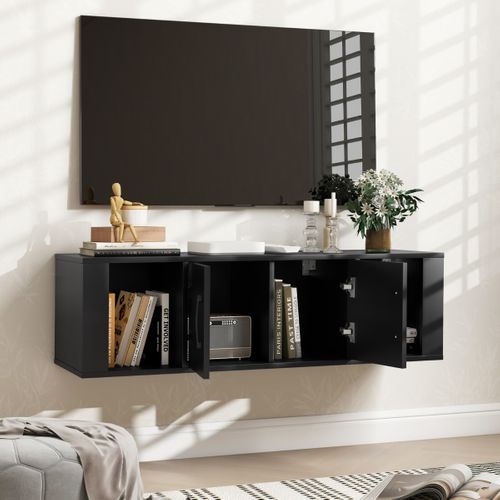 Meuble TV Murale à 2 Portes Meuble De Rangement Suspendue 108 X 33 X 30,5 Cm Noir
