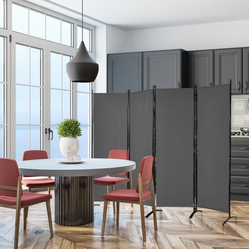 Paravent à 4 Panneaux Pliable 220x173cm Cloison De Séparation Fer Fibre Polyester Gris