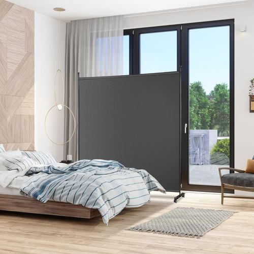 Paravent De Confidentialité à Roulettes Brise Vue Pour Intérieur Extérieur 184 X 184 Cm Gris