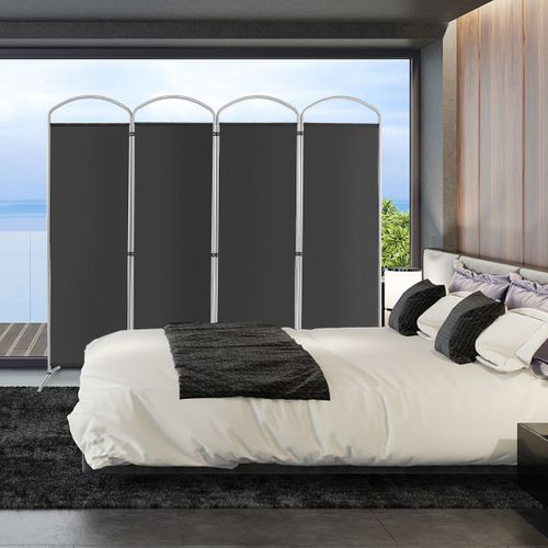 Paravent De Confidentialité Pliant à 4 Panneaux Cloison De Séparation De 188 Cm Tissu Gris