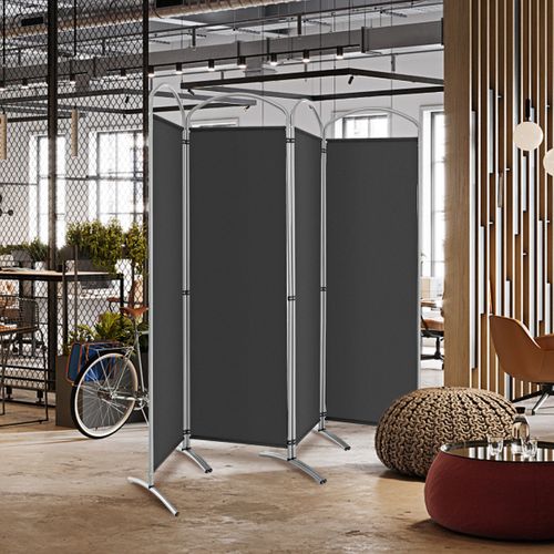 Paravent De Confidentialité Pliant à 4 Panneaux Cloison De Séparation De 188 Cm Tissu Gris
