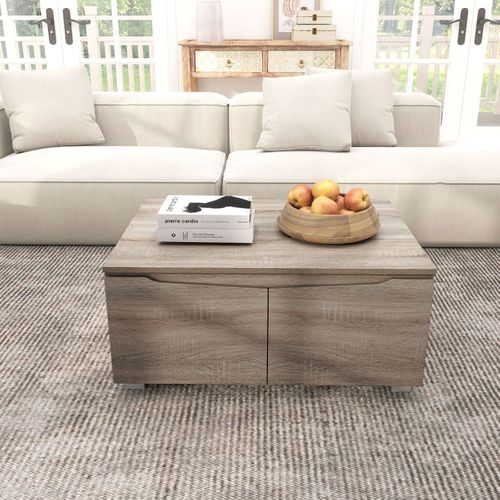 Table Basse Table De Salon Rectangulaire Avec 4 Portes Antidérapants 80 X 60 X 37 Cm Chêne