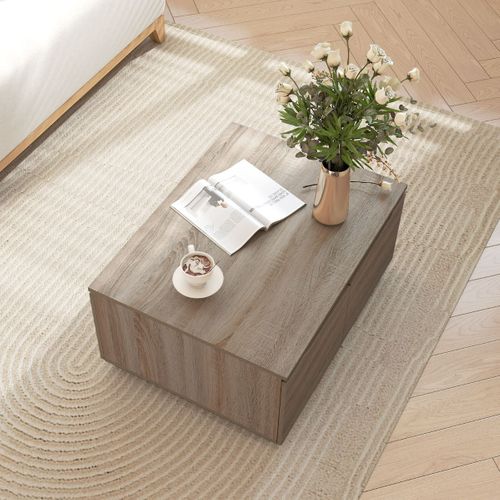 Table Basse Table De Salon Rectangulaire Avec 4 Portes Antidérapants 80 X 60 X 37 Cm Chêne