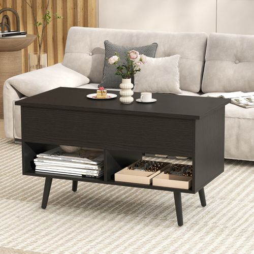 Table Basse Relevable Avec 2 Compartiments Et Rangement Caché Table Basse Salon à Pieds En Bois