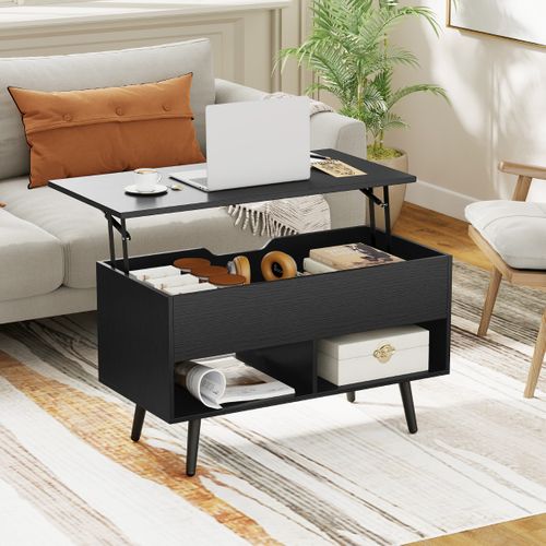 Table Basse Relevable Avec 2 Compartiments Et Rangement Caché Table Basse Salon à Pieds En Bois