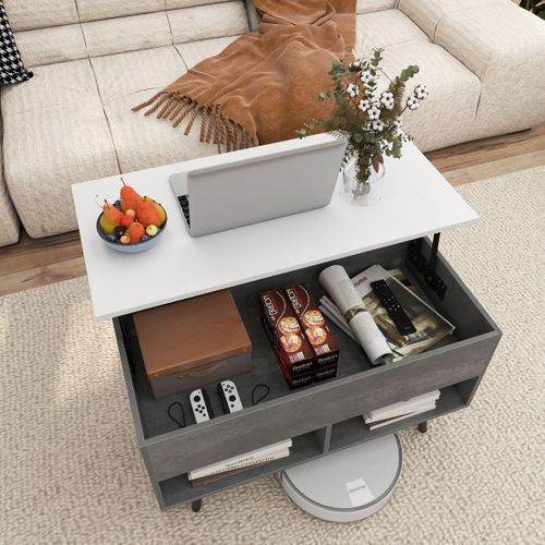 Table Basse Relevable Avec 2 Compartiments Table De Salon à Pieds Bois De Pin 80x40x44,5cm