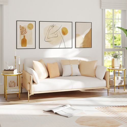 Table Basse Ronde à 2 Niveaux Bout De Canapé En Faux Marbre Avec Étagère 40,5x51cm Blanc