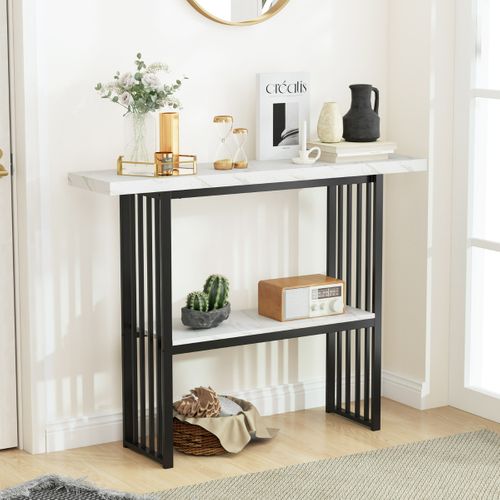 Table Console à 2 Niveaux Meuble Console Cadre En Acier Doré 120x29,5x92,5 Cm Noir+blanc