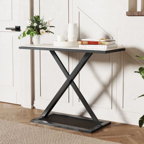 Table Console Avec Plateau En Faux Marbre Table D'entrée Pieds Réglables 100 X 40 X 77,5 Cm
