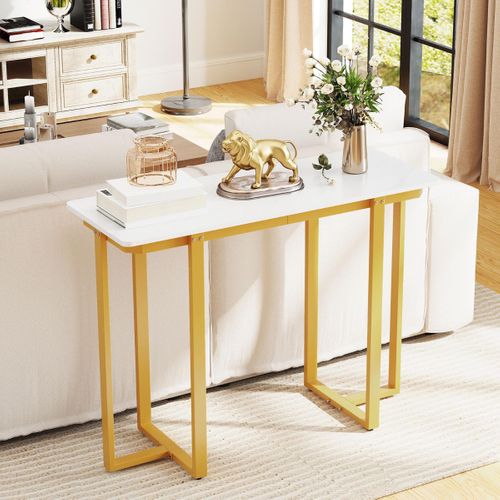 Table Console D'entrée Moderne En Marbre Structure Géométrique Métal 107 X 40 X 79,5 Cm Doré