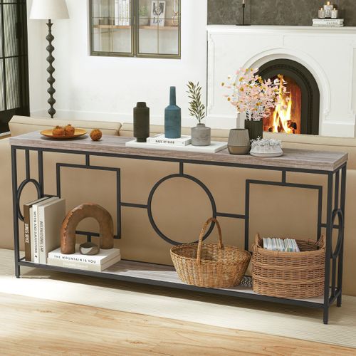 Table Console Rectangulaire à 2 Niveaux Table D'entrée Cadre En Métal 180 X 30 X 80 Cm Brun+noir