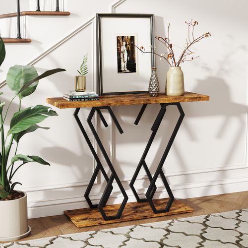 Table Console Table D'entrée Repose-pieds Réglables Kits Cadre En Métal 100 X 30 X 80 Cm Café