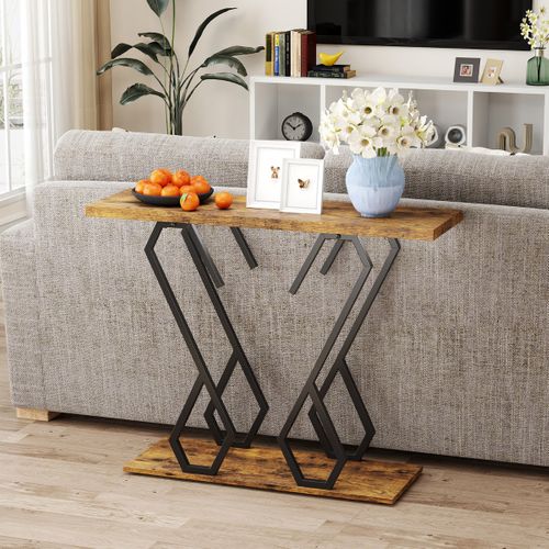 Table Console Table D'entrée Repose-pieds Réglables Kits Cadre En Métal 100 X 30 X 80 Cm Café