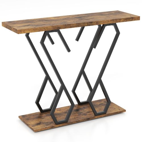 Table Console Table D'entrée Repose-pieds Réglables Kits Cadre En Métal 100 X 30 X 80 Cm Café