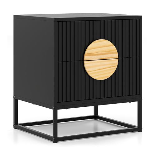 Table De Nuit Table De Chevet Avec 2 Tiroirs Poignées En Bois De Pin Moderne 48x40x55cm Noir