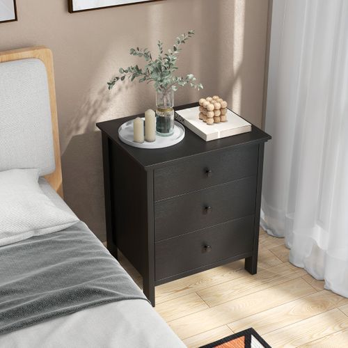 Table De Nuit Table De Chevet Avec 3 Tiroirs Bois Multifonction 56 X 45 X 66 Cm Noir