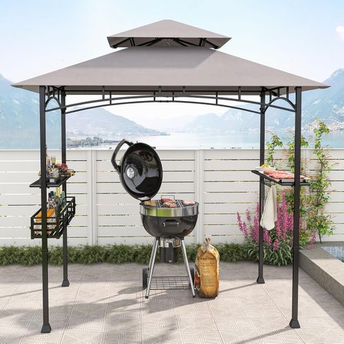 Tonnelle Barbecue Exterieur Auvent Abri Barbecue 2 Tablettes De Service Toit Ventilé Grand Panier