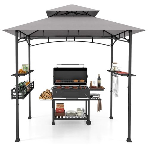 Tonnelle Barbecue Exterieur Auvent Abri Barbecue 2 Tablettes De Service Toit Ventilé Grand Panier