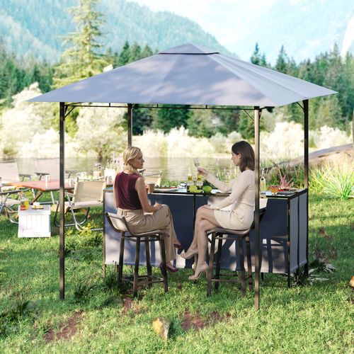 Tonnelle De Bar De Patio En 3 Pièces 245x245cm Avec 2 Tabourets De Bar Abri Barbecue Double Toit