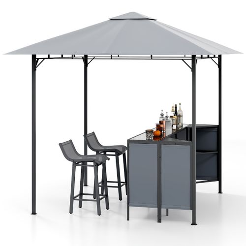 Tonnelle De Bar De Patio En 3 Pièces 245x245cm Avec 2 Tabourets De Bar Abri Barbecue Double Toit